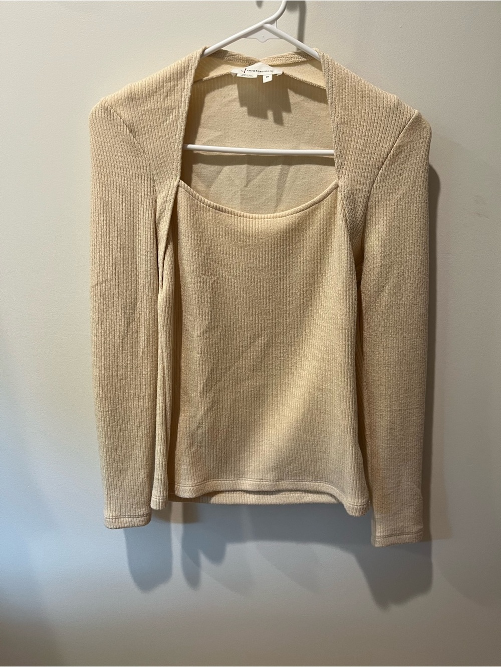 Anthropologie Cream Ribbed Scoop Tank & Open-Front Shrug Sweater